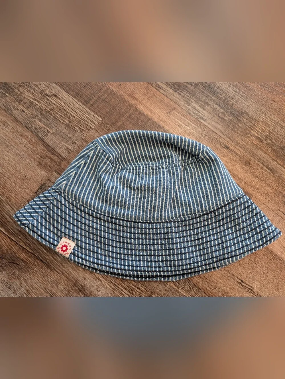Damson Madder Cotton Washed Denim Stripe Bucket Hat